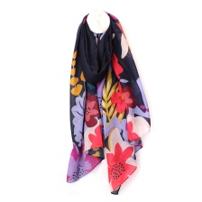 Navy Blue Recycled Scarf with Tropical Print by Peace of Mind